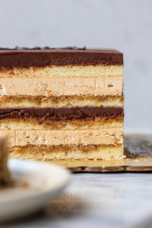 a side view of a many-layered opera torte